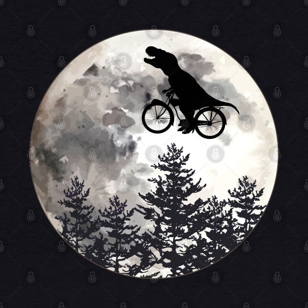 Dinosaur lover cyclist on the moon in forest by Collagedream